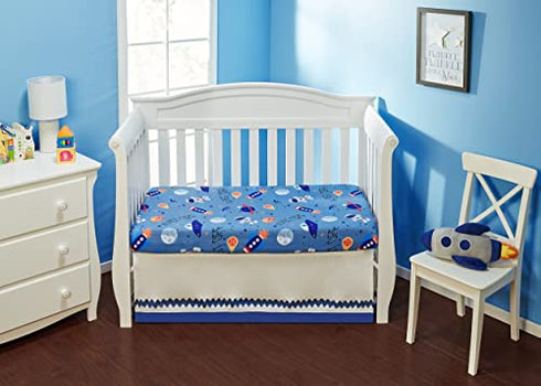 Everyday Kids 2 Pack Fitted Boys Crib Sheet, 100% Soft Breathable Microfiber Baby Sheet, Fits Standard Size Crib Mattress 28in x 52in, Nursery Sheet - Space/White